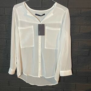 CBR Elegant Sheer White Button Down Blouse